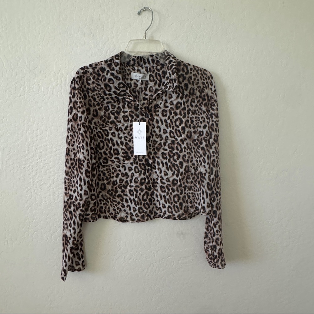Wayf Animal Print Long Sleeve Blouse